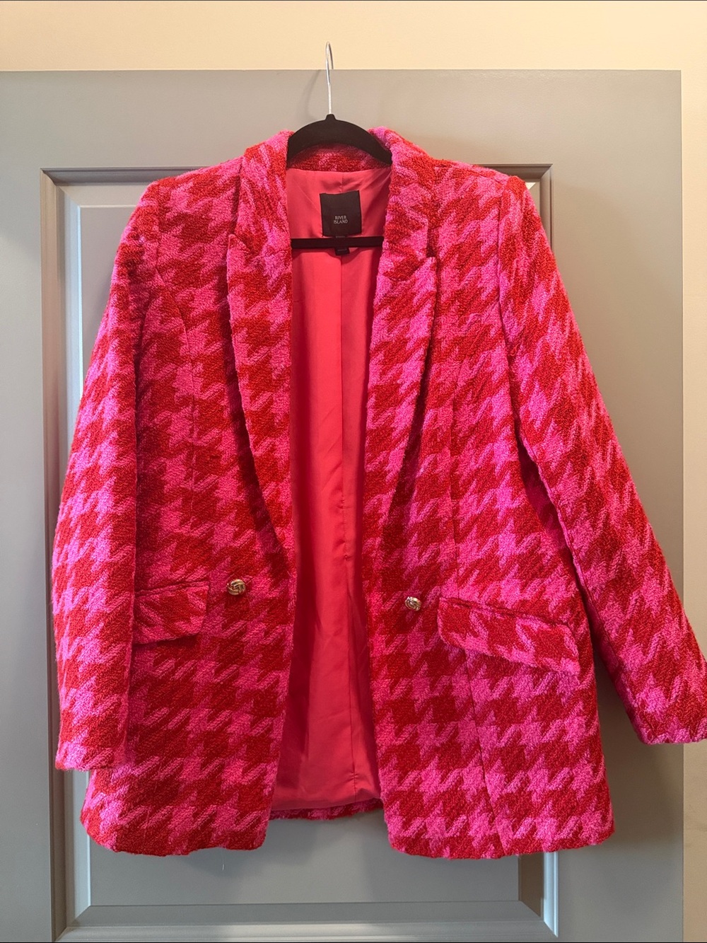 River Island Pink Houndstooth Blazer Jacket